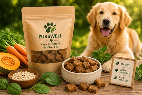 hp-blu-1 Dog getting ready to eat Furswell organic Dog Treats